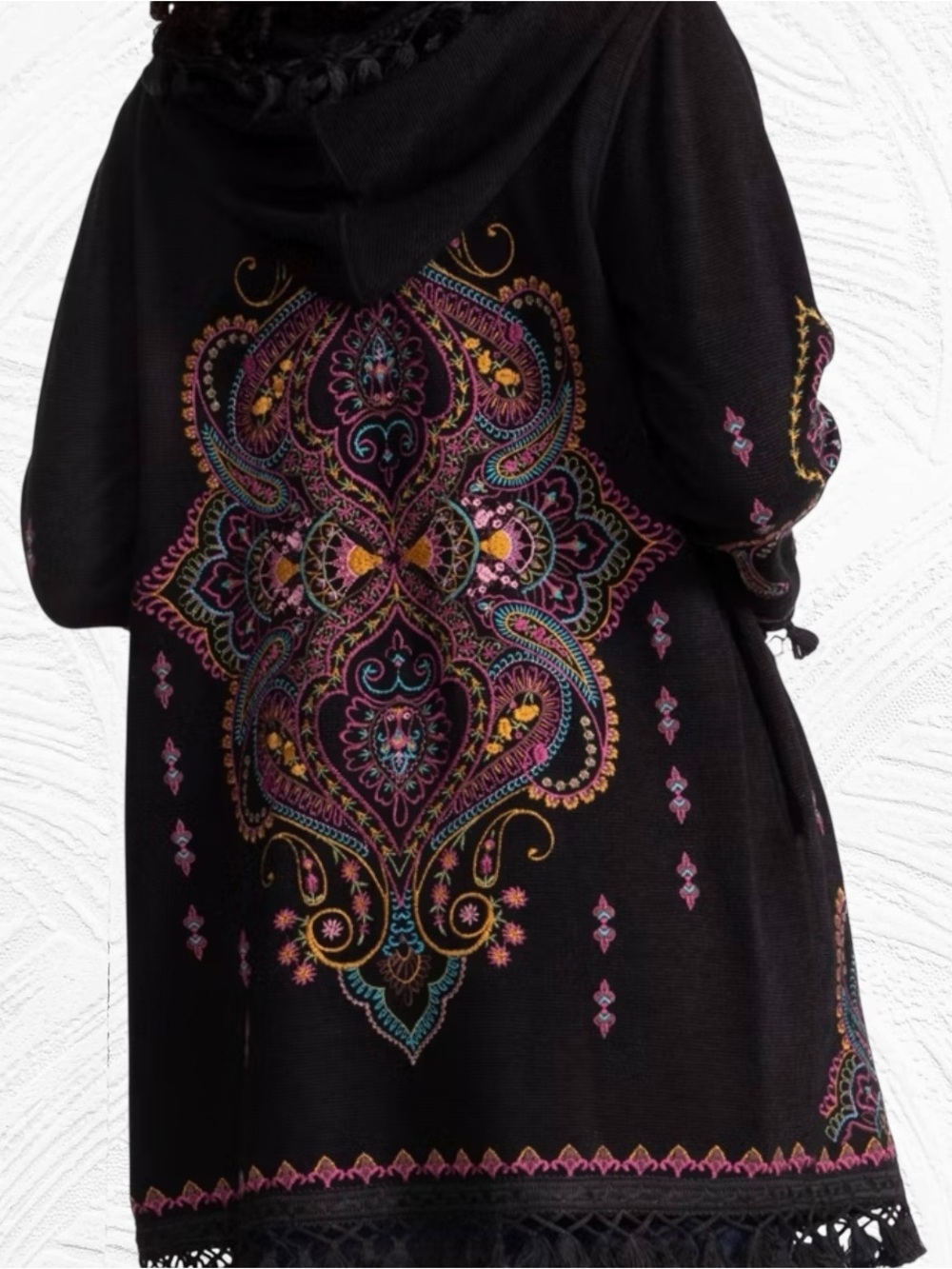 Johnny Was Biya Midi Hoodie Large Embroidered Boho Festival